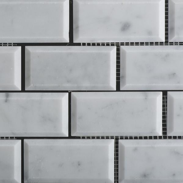 Carrara White 2x4 Beveled Brick Mosaic Tile