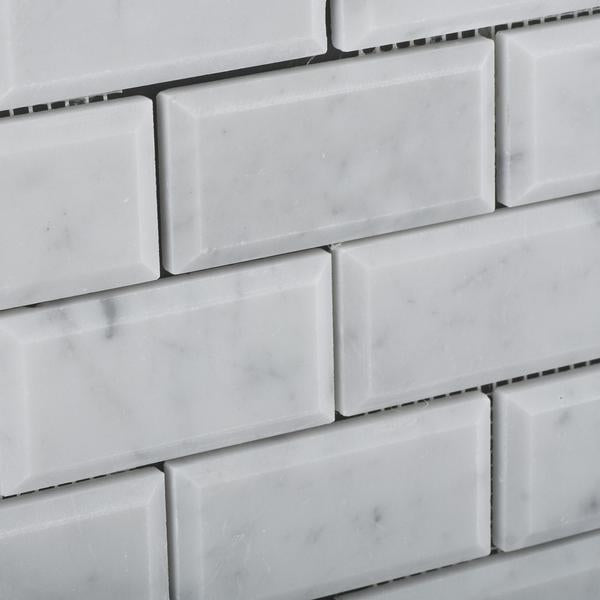 Carrara White 2x4 Beveled Brick Mosaic Tile