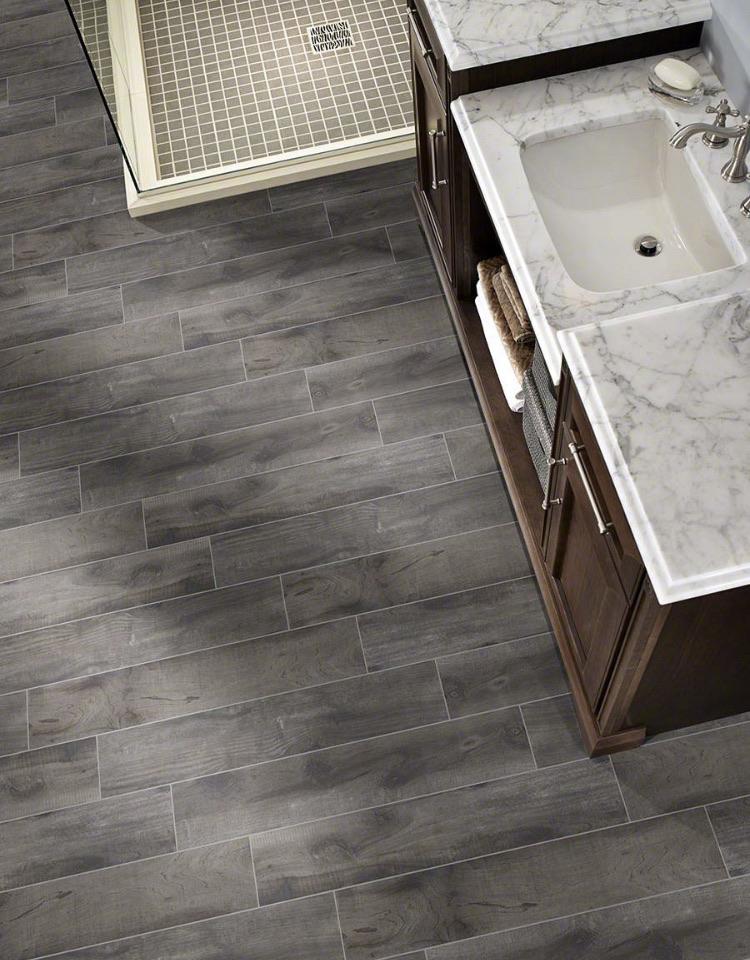 Close-up of Country River Mist tile showing knot details, grain texture, and soft matte glaze