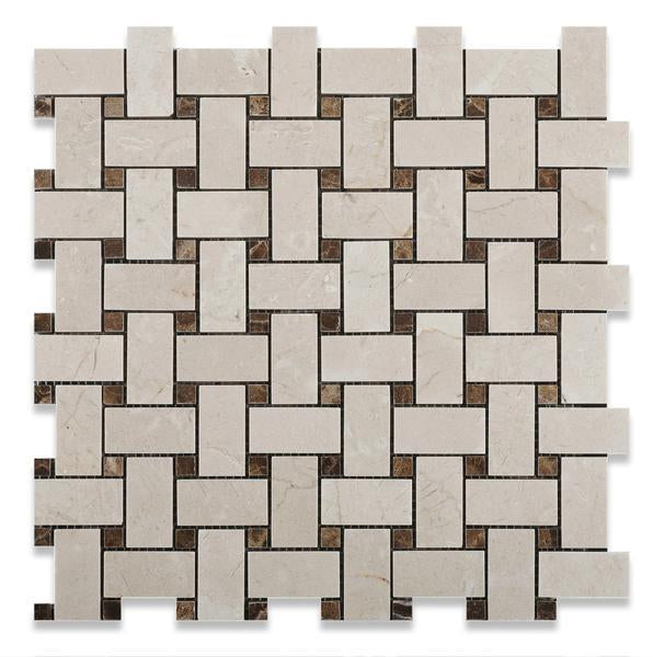 Crema Marfil Basketweave polished mosaic tile sheet