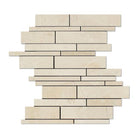 Crema Marfil Random Strip Mosaic in polished marble on 12x12 mesh sheet