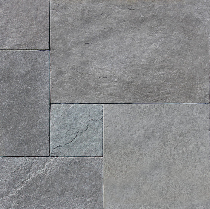 Desert Blue Limestone Paver in Versailles Pattern with soft blue-gray tones