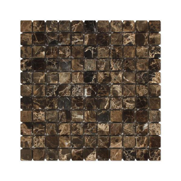 Emperador Dark 1x1 tumbled mosaic tile sheet
