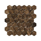 Sheet of Emperador Dark 2x2 hexagon tumbled marble mosaic