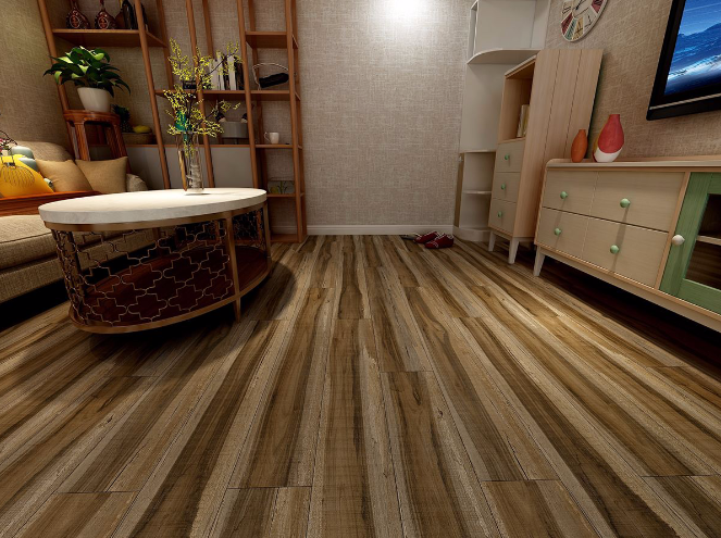 Close-up of Exotika vinyl plank showing reclaimed wood texture and color variation