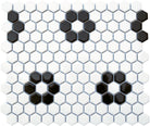 Flat view of Flower Black & White Hexagon Mosaic sheet with matte porcelain finish