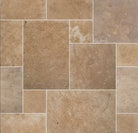 Hazelnut Travertine Pavers in Versailles pattern with warm light walnut tones