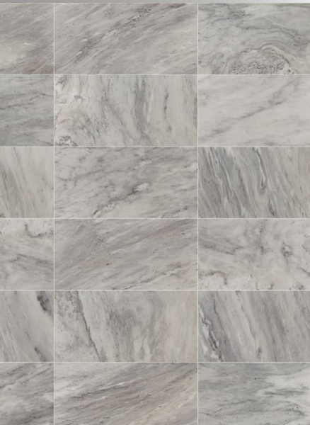 Close-up of white porcelain tile with subtle gray marble veining