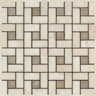 Flat view of Ivory Travertine 1x2" Tumbled Pinwheel Mosaic, 12"x12" mesh sheet