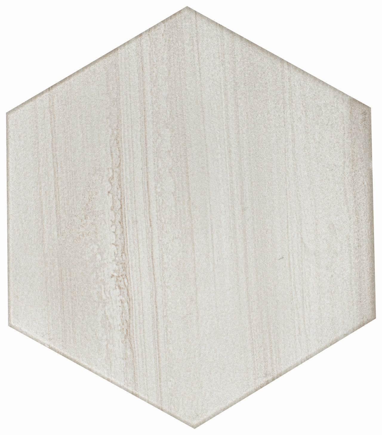 Flat view of Legend Glazed Porcelain Hexagon Tile in matte gray and white tones