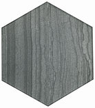 Flat view of Legend Glazed Porcelain Hexagon Tile in matte dark gray tones