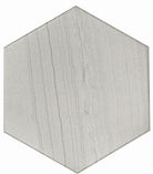 Flat view of Legend Glazed Porcelain Hexagon Tile in matte gray and white tones