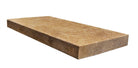 Close-up of modern edge profile on Noche Travertine coping in deep walnut tones