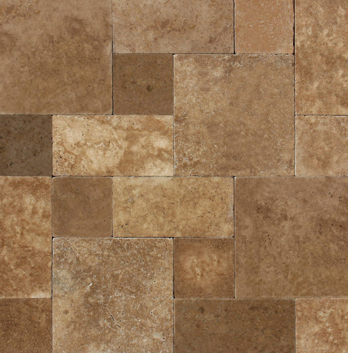 Noche Travertine Pavers in Roman Pattern with tumbled finish