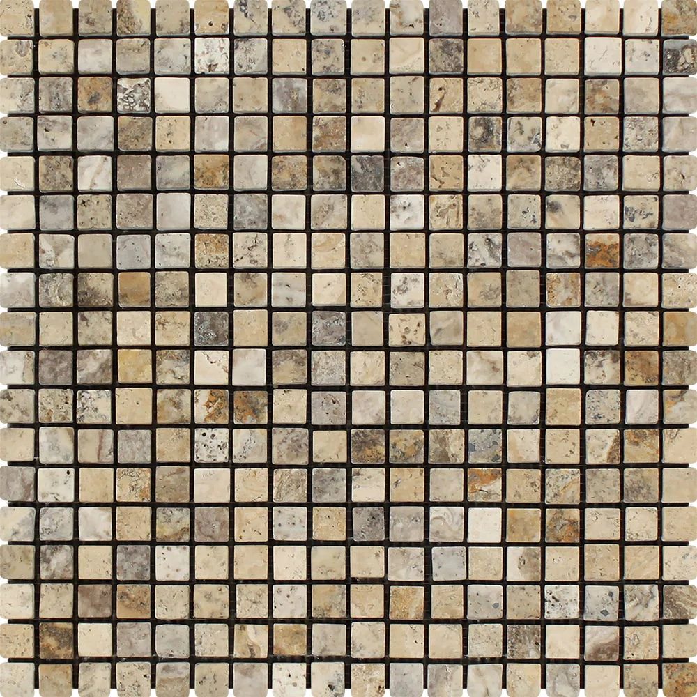 Philadelphia Travertine 5/8 inch mosaic tile sheet on mesh