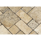 Close-up of tumbled mini pattern mosaic in Philadelphia travertine