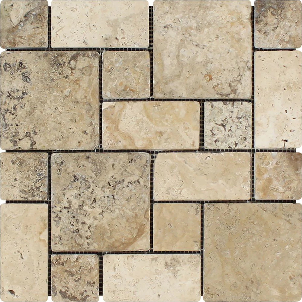 Philadelphia Travertine Mini Versailles mosaic tile sheet