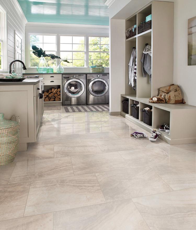Close-up view of Praia Crema matte tile with linear cream pattern