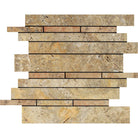 Flat view of Scabos Travertine Honed Random Strip Mosaic on 12x12 mesh sheet