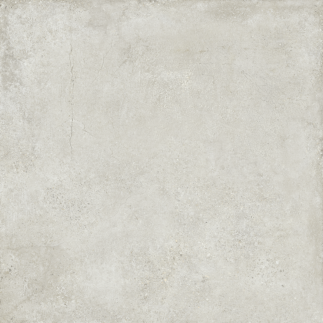 Flat lay of Seattle Blanco 35x35 porcelain tile in off-white tone with subtle cement look