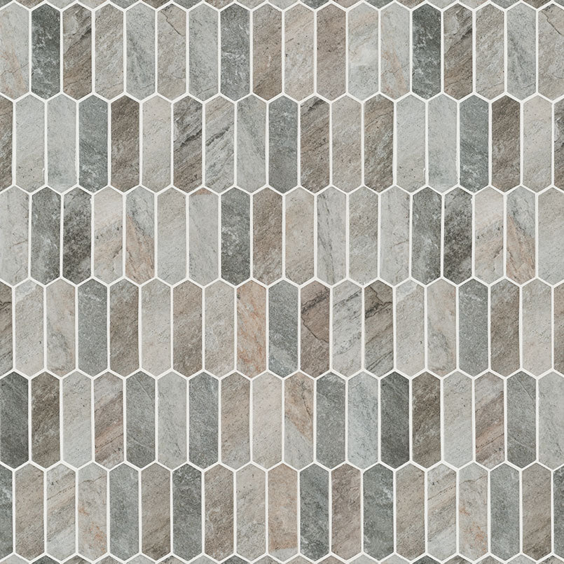 Close-up of Stonella Mosaic highlighting picket-shaped chips and subtle stone textures