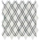 Flat view of Thassos White Lattice Green Dot Mosaic tile, polished finish