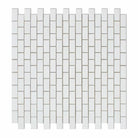 Close-up of Thassos White 5/8"x1 1/4" mini brick mosaic showing polished texture