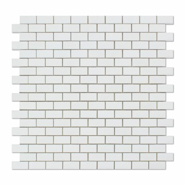 Flat view of Thassos White Mini Brick Marble Mosaic 5/8"x1 1/4", polished finish