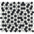 Flat view of Thassos White Penny Round Black Mix Mosaic tile, 12"x12"