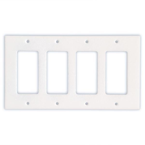 Flat view of Thassos White Marble Quadruple Rocker Switch Wall Plate Cover, polished finish