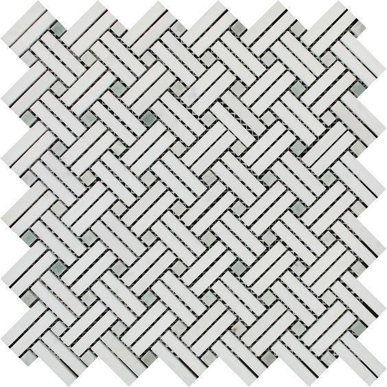 Flat view of Thassos White Stanza Green Dot Mosaic in polished finish