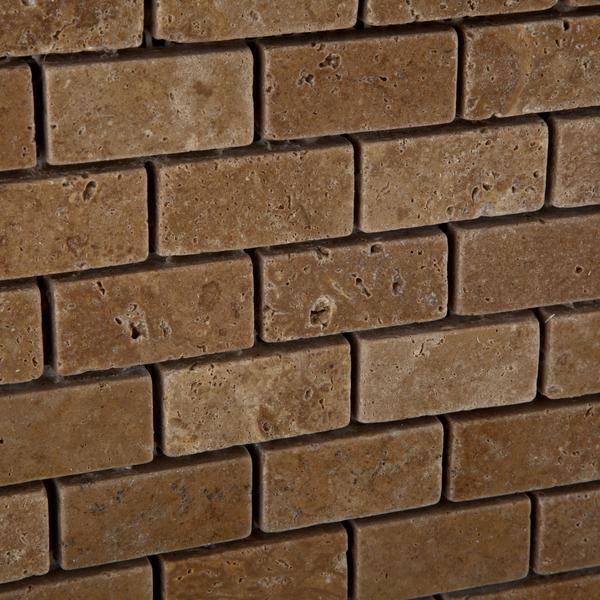 Natural travertine mosaic with rustic texture