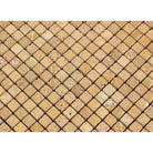 Close-up showing tumbled edges and warm golden tones of Tuscany Gold Travertine Mosaic