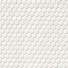 Flat view of White Penny Round Porcelain Mosaic with glossy finish in creamy white