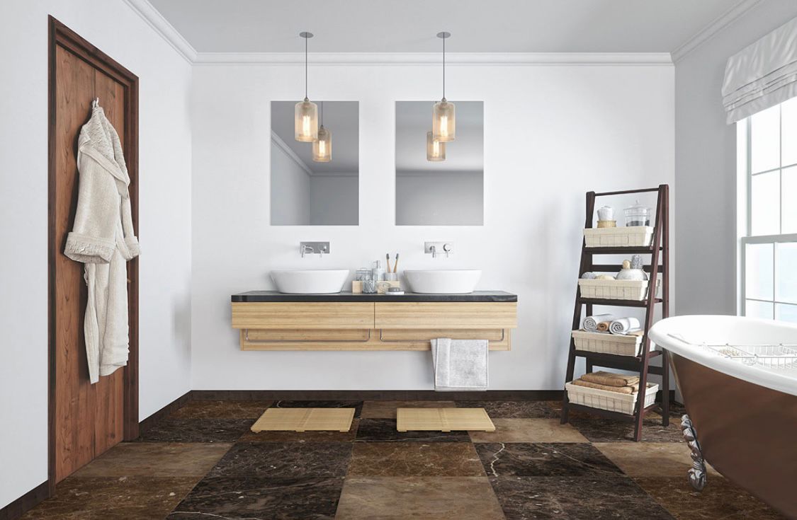 Emperador Dark marble installed in a bathroom floor 