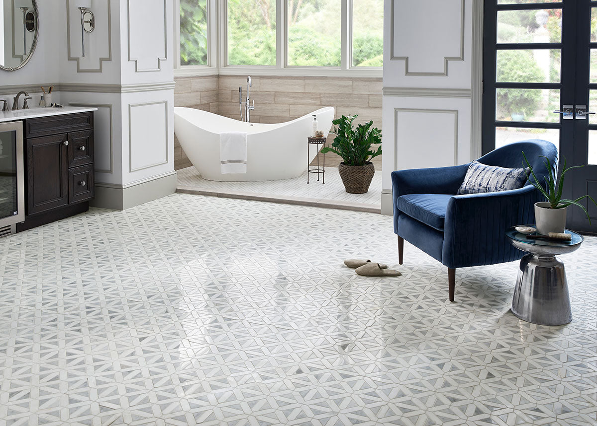 Polished natural stone mosaic tiles in marble