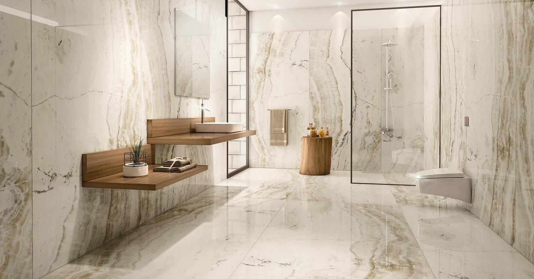 White Onyx installed on modern shower