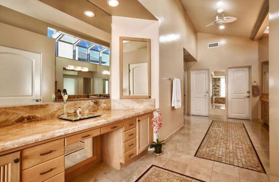 Cappuccino Marble tiles installed in an interior space showcasing warm beige and brown tones