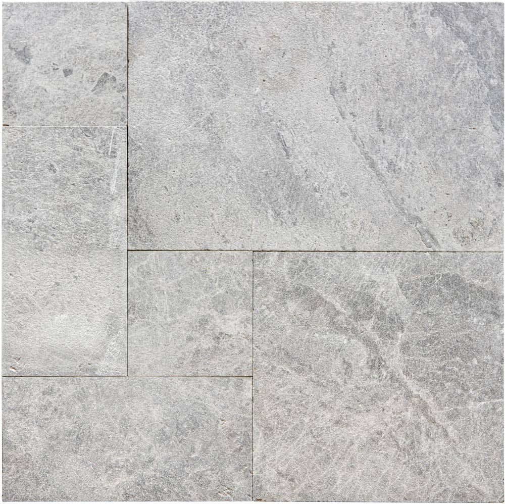 Close up of Tundra Gray marble in sanblasted finish