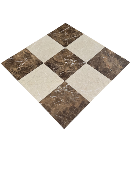 Checkerboard Cream Nouva and Dark Emparador Marble Tile