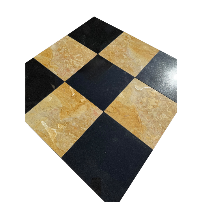 Checkerboard Premium Black Granite and Giallo Reale Marble Tile