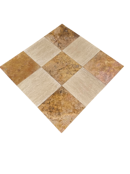 Checkerboard Veincut Travertino and Sedona Travertine Tile