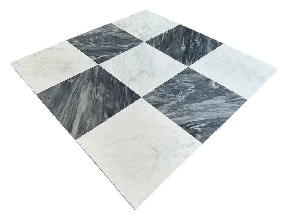 Checkerboard Nuvato and Statuary White Marble Tile