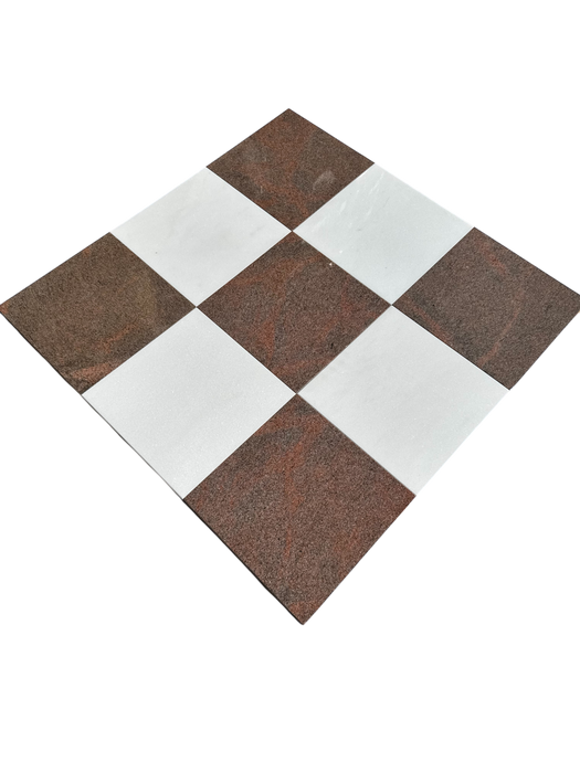 Checkerboard Thassos White Marble and Bourdeux Granite Tile