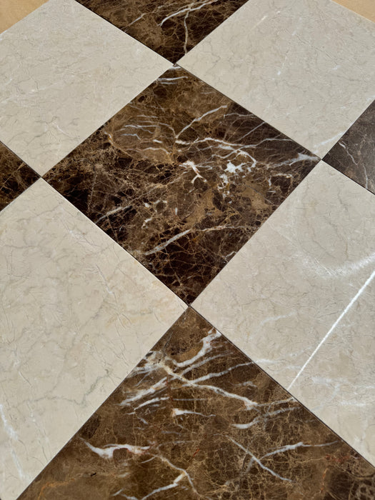 Checkerboard Cream Nouva and Dark Emparador Marble Tile