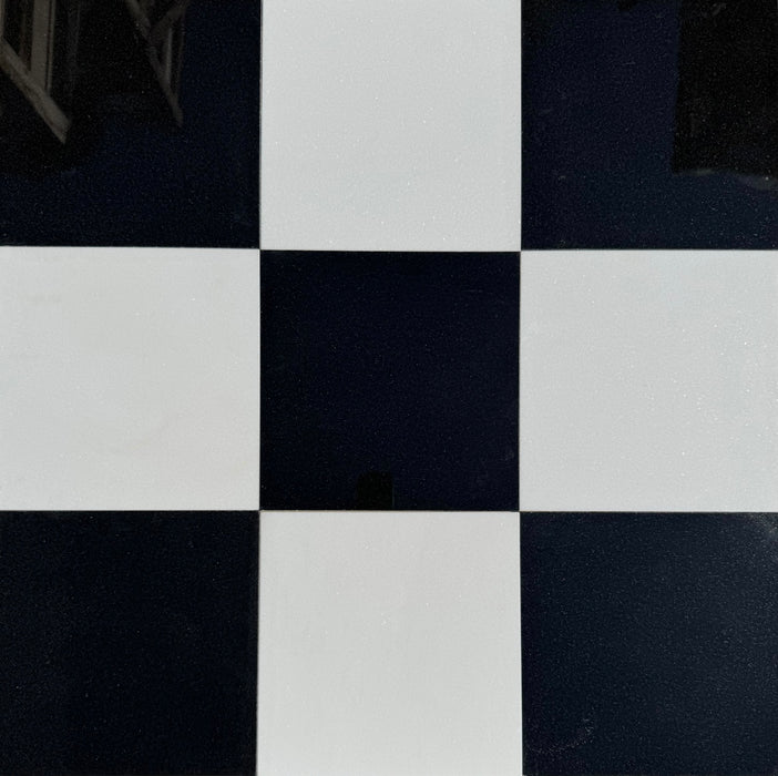 Checkerboard Thassos White Marble and Premium Black Granite Tile