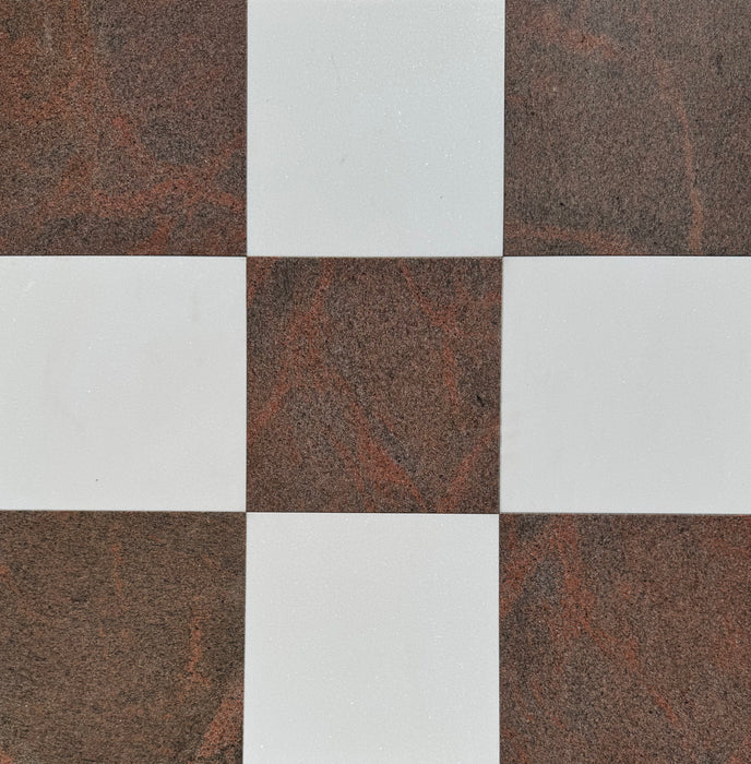 Checkerboard Thassos White Marble and Bourdeux Granite Tile