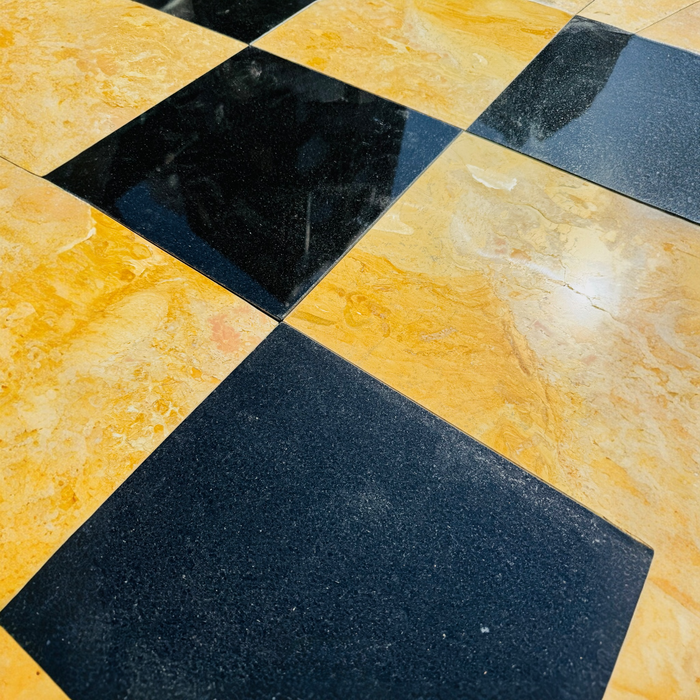 Checkerboard Premium Black Granite and Giallo Reale Marble Tile