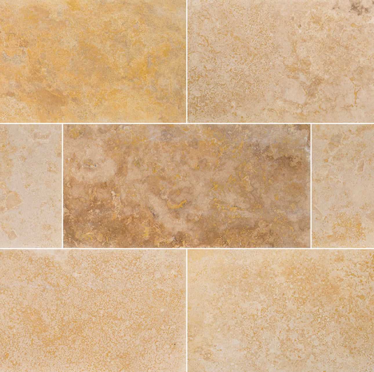 Close-up of Angelica Gold Travertine 12x24 tile with honed finish