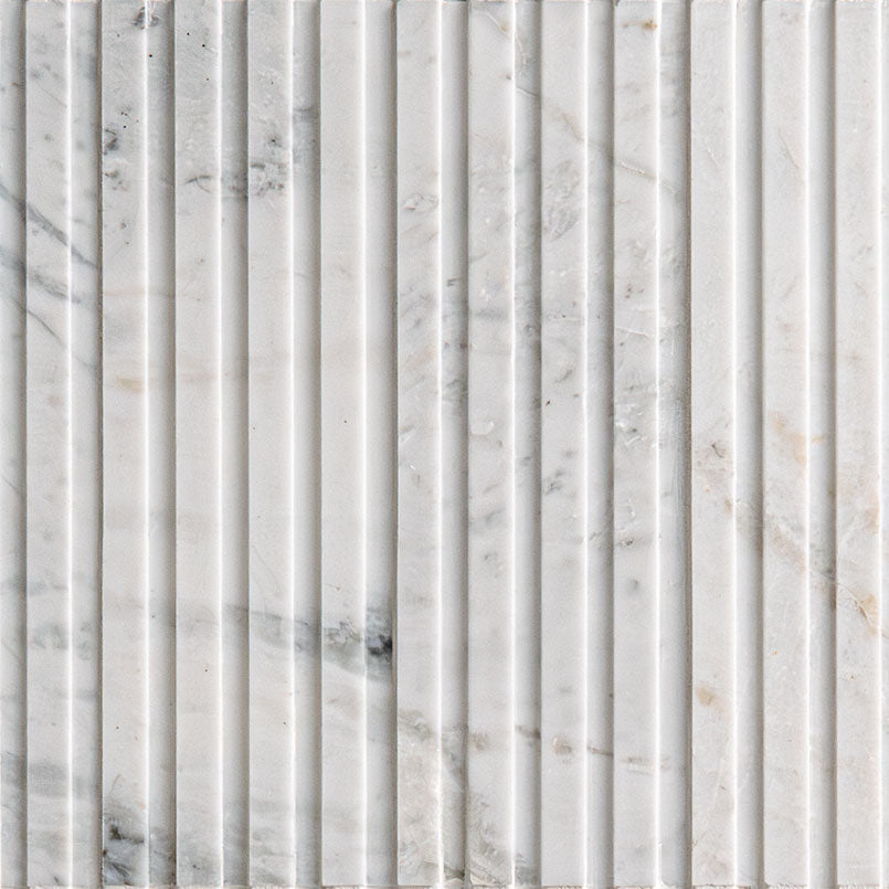 Flat view of Arabescato Venato 4x12 Slat Marble Tile in honed finish with fluted ribbed texture